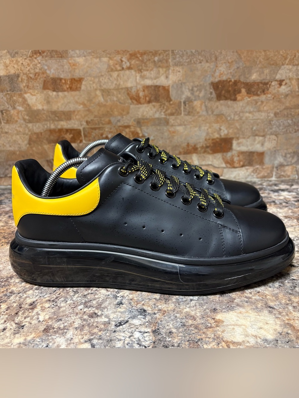 Alexander McQueen Oversized Black / Yellow Mens Leather Sneakers Size 44 US 11 - Picture 4 of 10